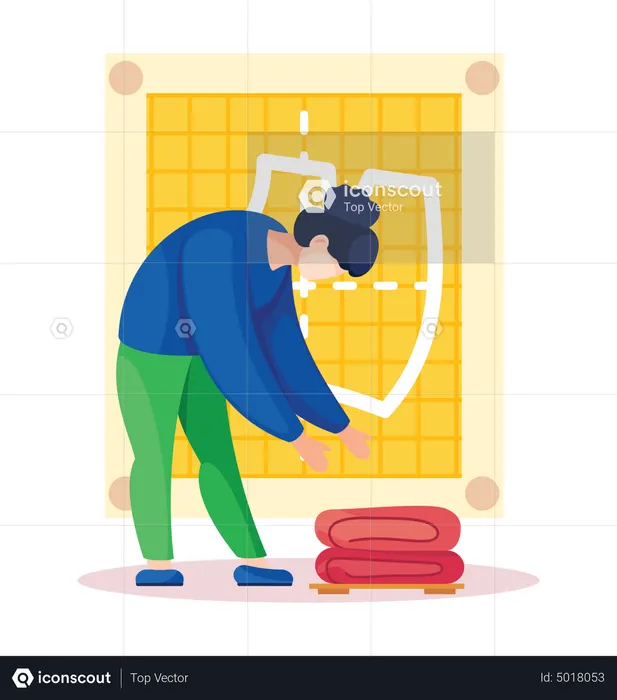 Woman gathering fabric for cloth  Illustration