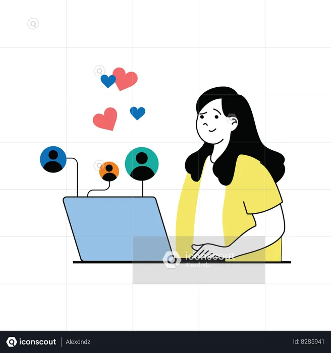 Woman gathering users on social media  Illustration