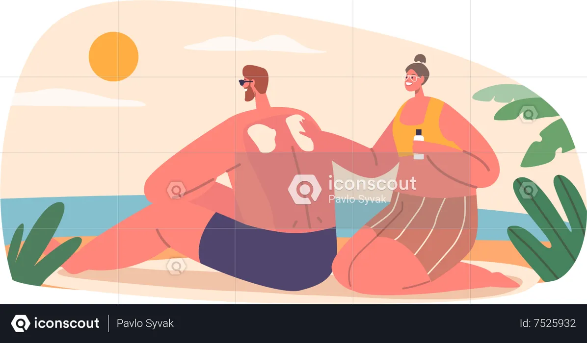 Woman gently massages spf cream  Illustration