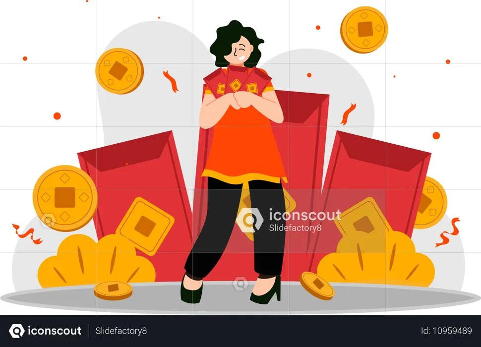 女性がアンパオのお金を受け取る  イラスト