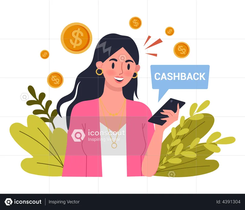 Woman getting attractive cashback  Illustration