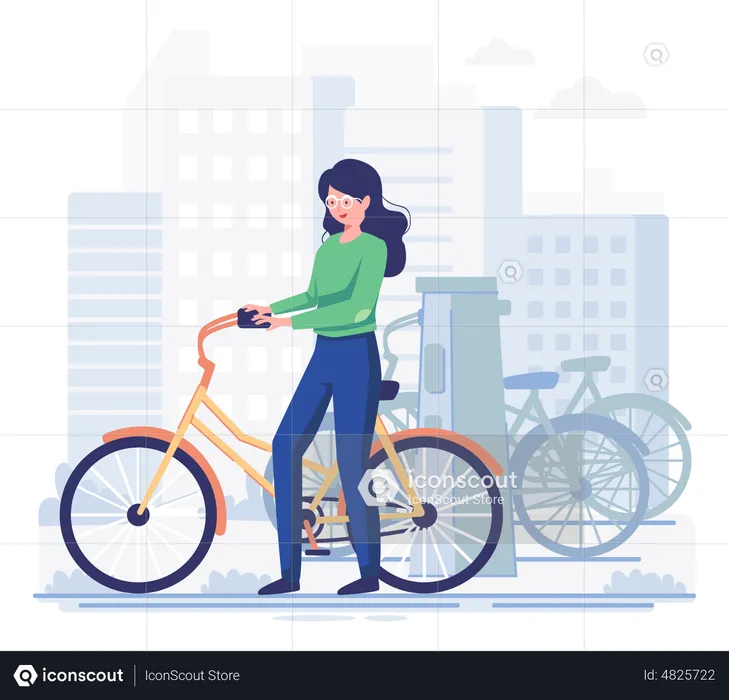 Woman getting bike on rent  Illustration
