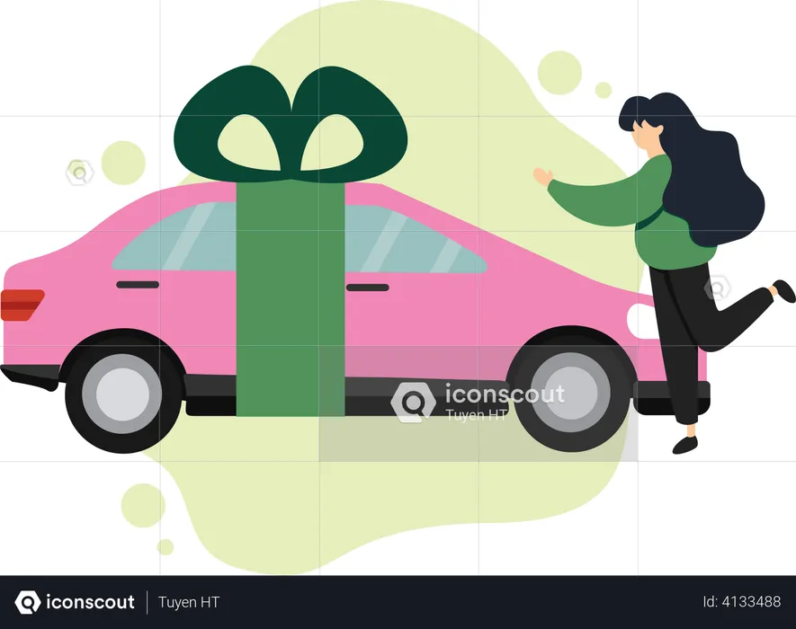 Woman getting car as gift  Illustration
