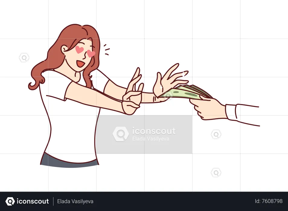 Woman getting cash money  Illustration