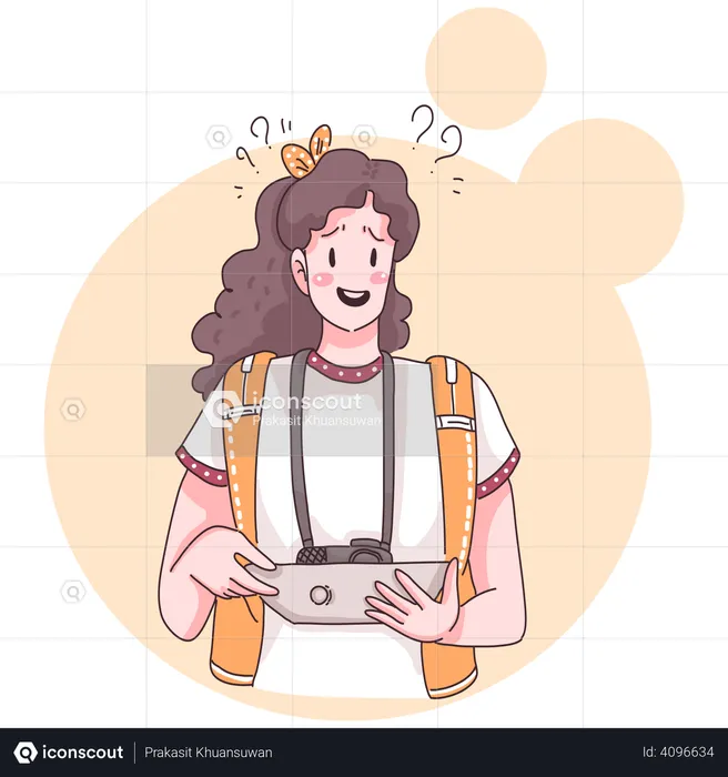Woman getting confused while finding destination  Illustration