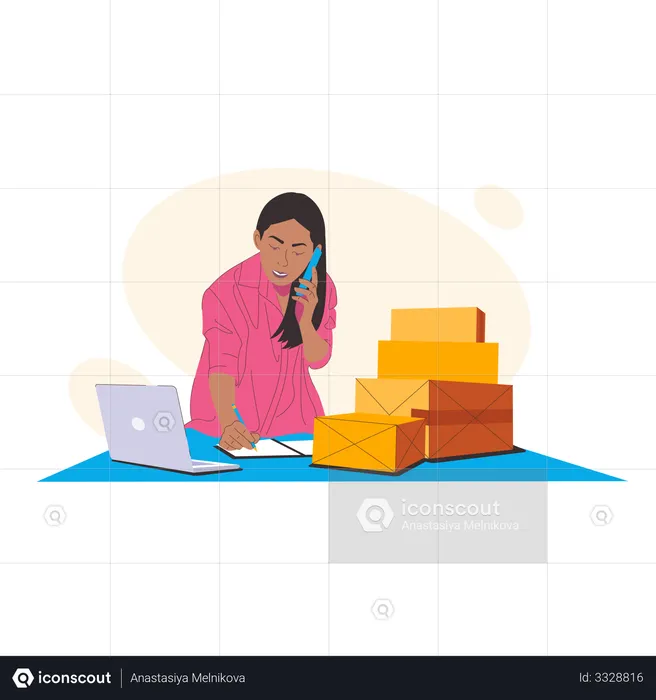 Woman getting delivery order  Illustration