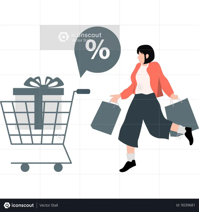 Woman getting discount on her purchase  Illustration