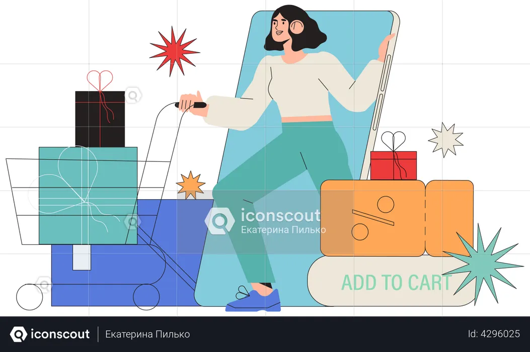 Woman getting discount on online shopping  Illustration