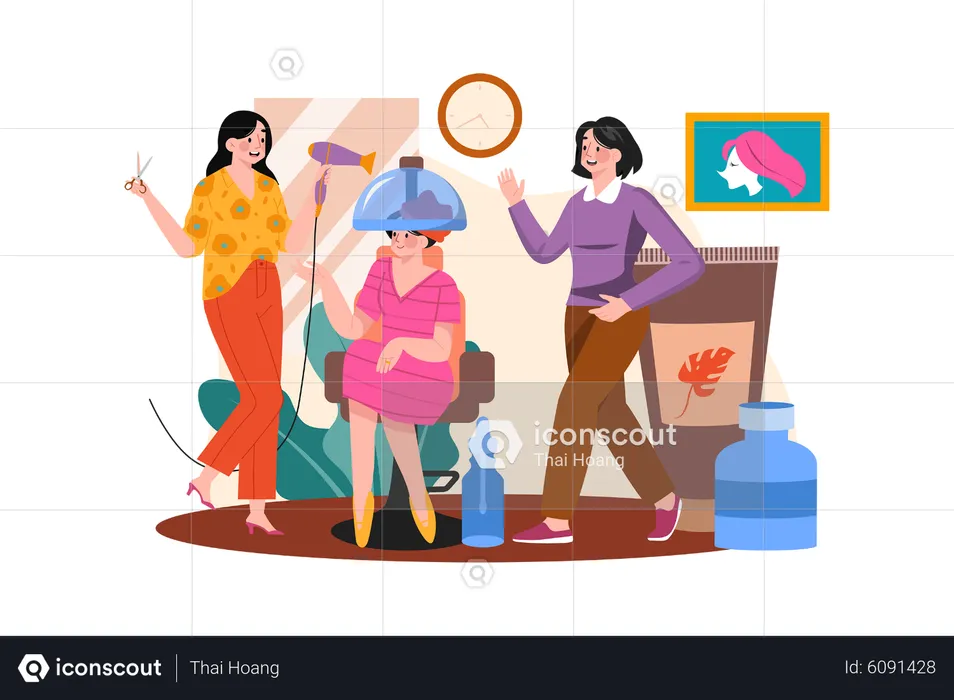 Woman getting hair incubation at hairdresser shop  Illustration