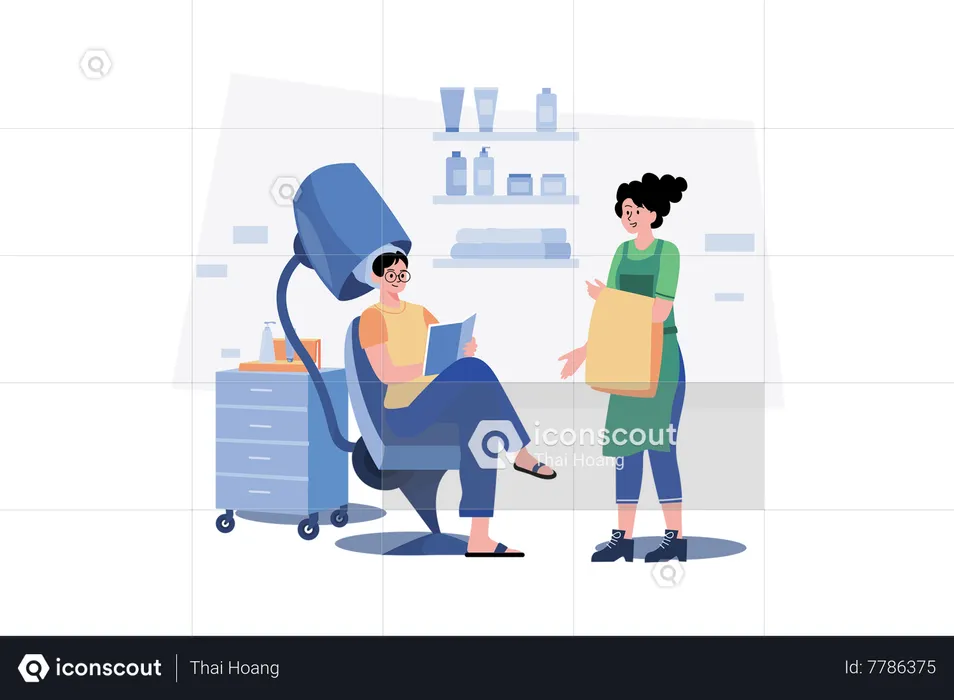 Woman Getting Hair Incubation At Hairdresser Shop  Illustration