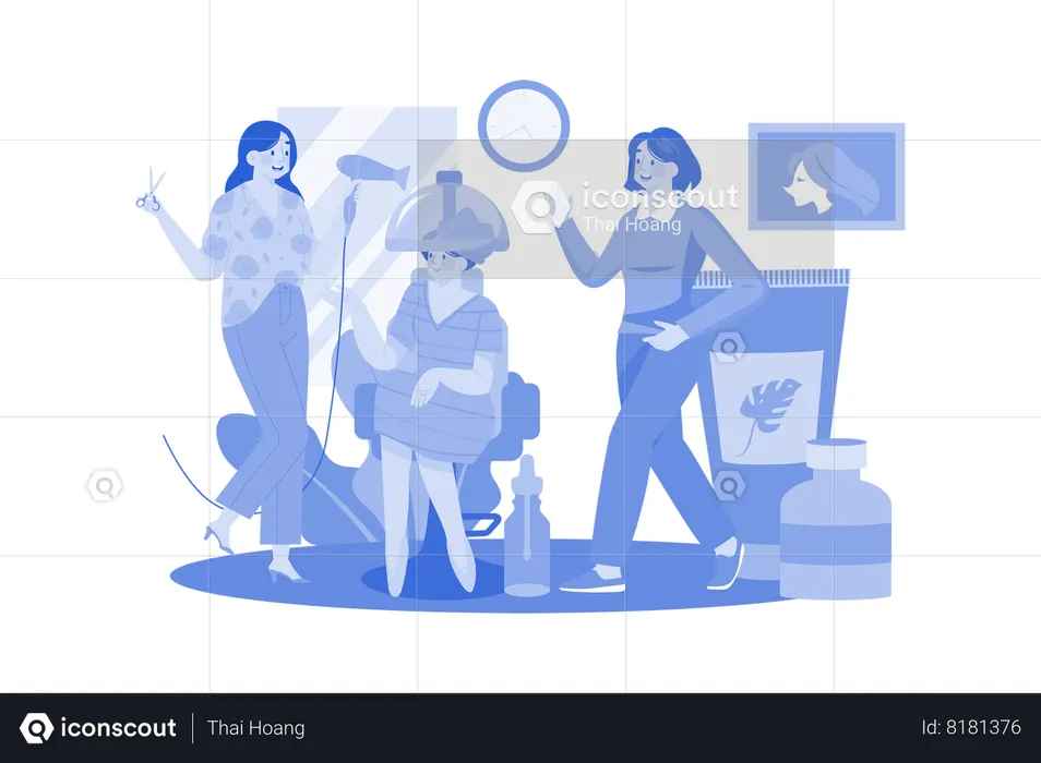 Woman getting hair incubation at hair salon  Illustration