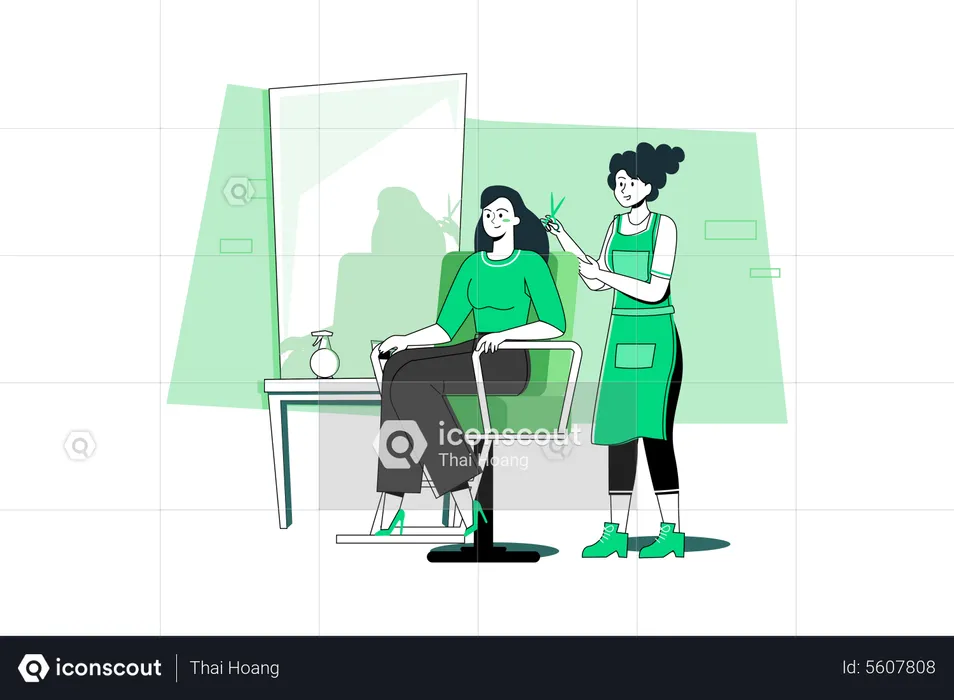 Woman getting her hair cut at the beauty salon  Illustration