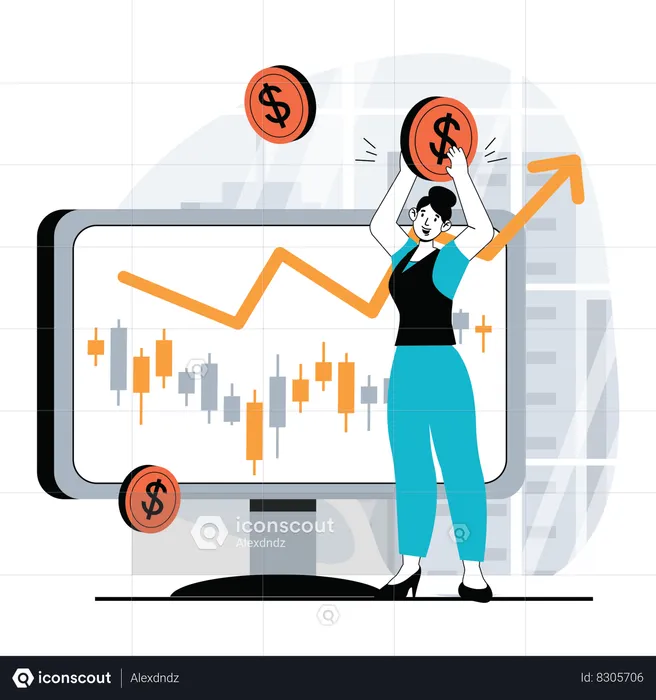Woman getting investment profit  Illustration