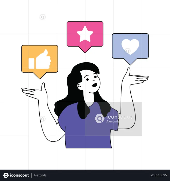 Woman getting like on social media  Illustration