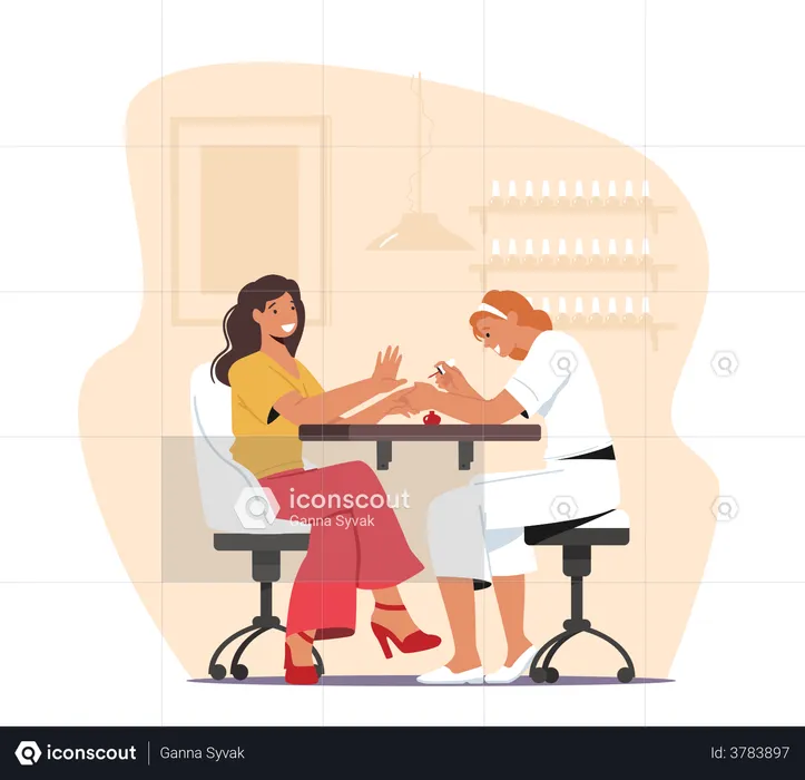 Woman Getting Nail Paint  Illustration