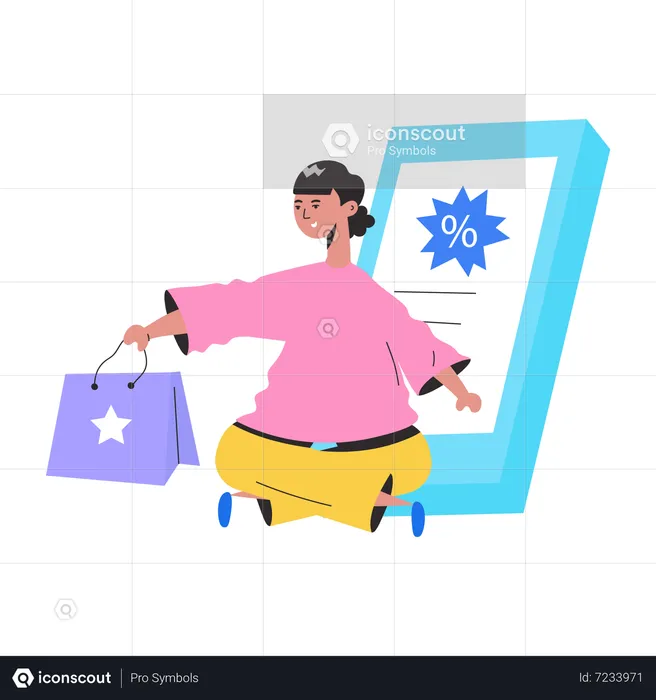 Woman getting Online Discount  Illustration