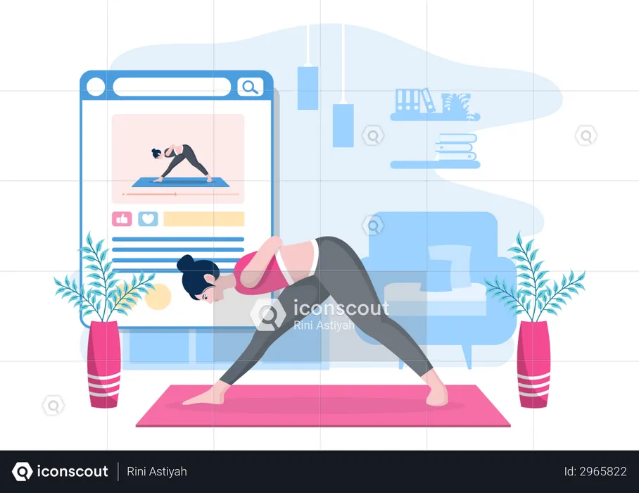Woman Getting Online Yoga and Meditation Lessons  Illustration