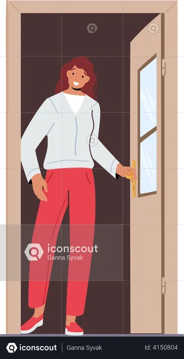 Woman getting out of door  Illustration