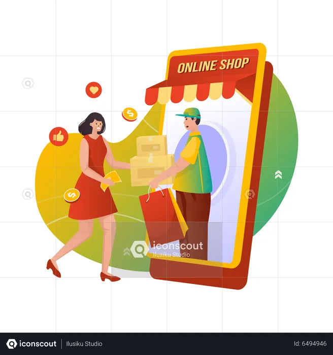 Woman getting parcel from online shopping  Illustration