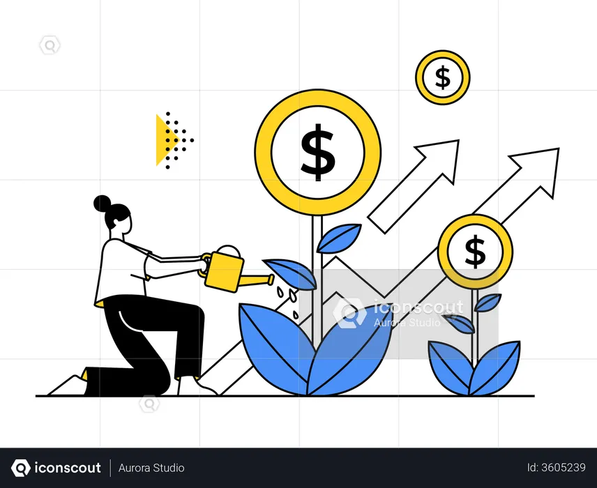 Woman getting profit from investment  Illustration