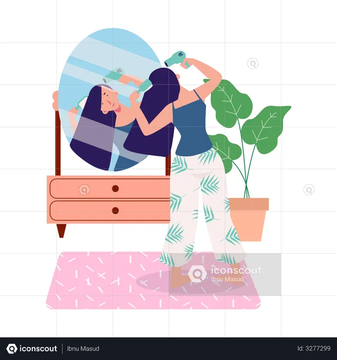 Woman Getting Ready in front of mirror  Illustration