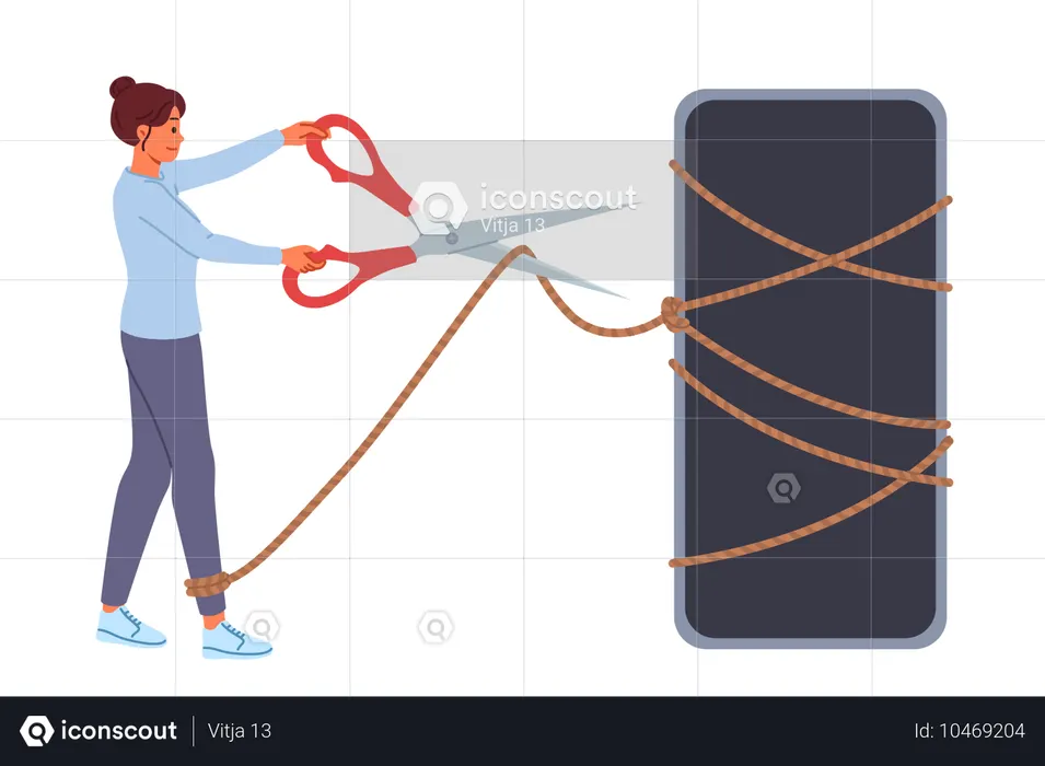 Woman getting rid of phone addiction  Illustration