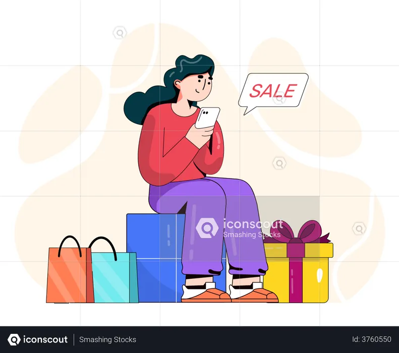 Woman getting sale notification  Illustration