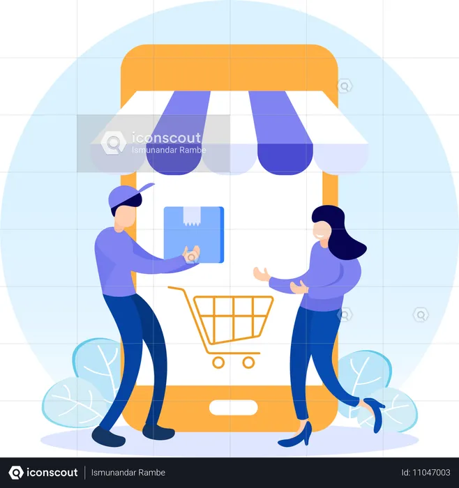 Woman getting shopping delivery  Illustration