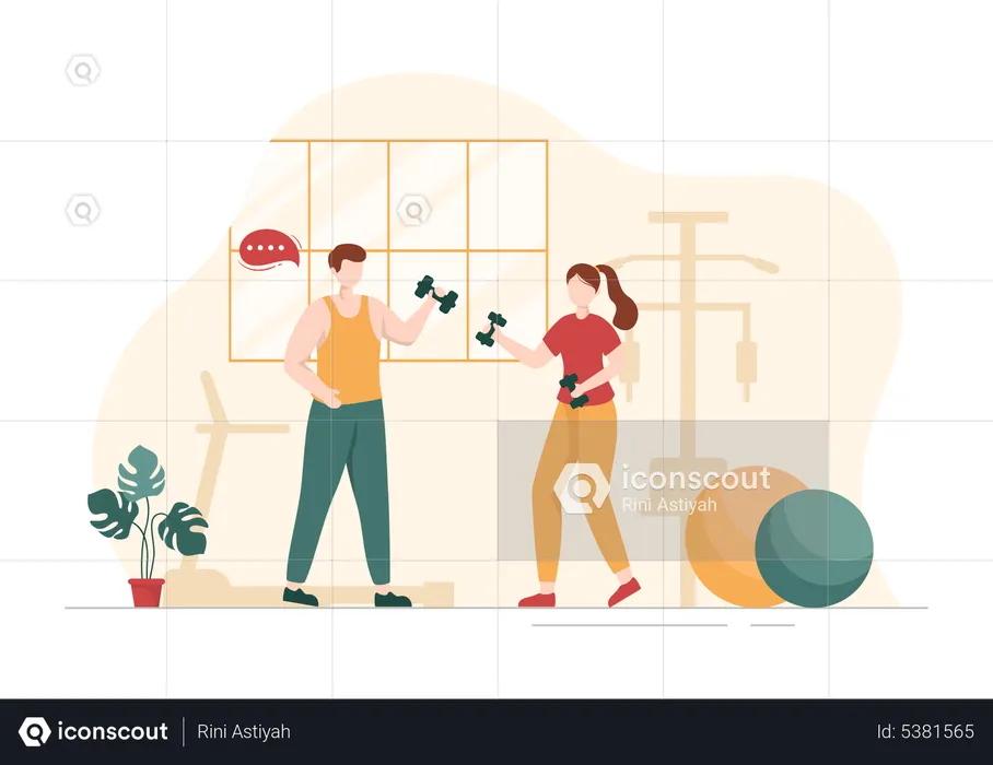 Woman getting training from personal gym trainer  Illustration