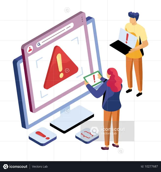 ウェブサイトの警告を受ける女性  イラスト