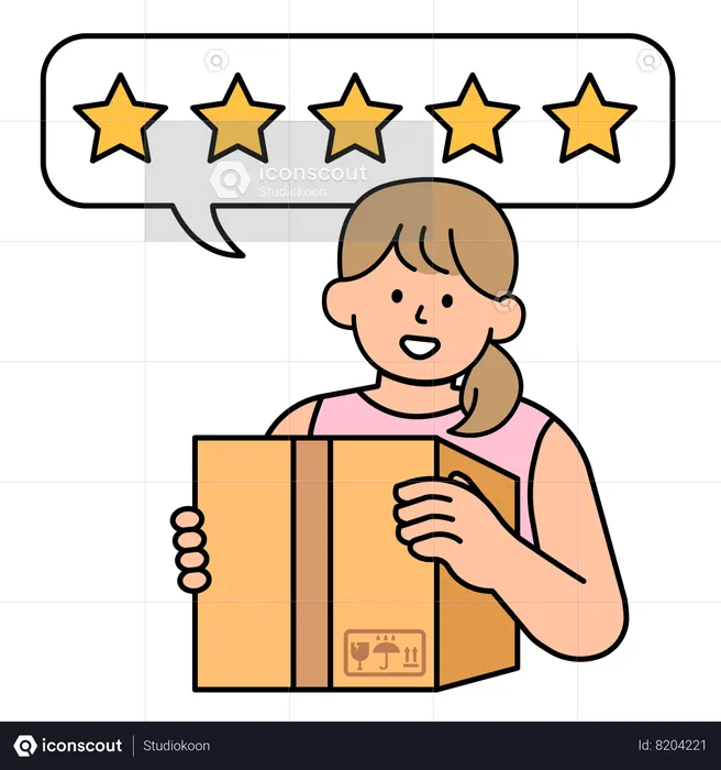 Woman give 5 star rating for shopping experience  Illustration