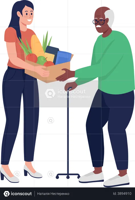 Woman give food to elderly  Illustration