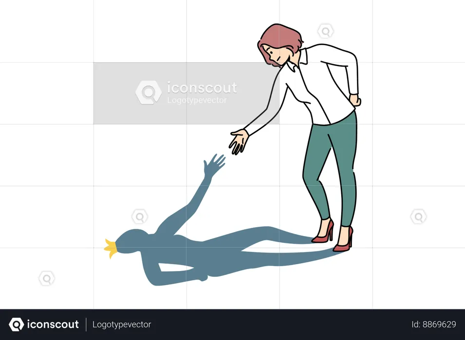 Woman give hand to her shadow  Illustration