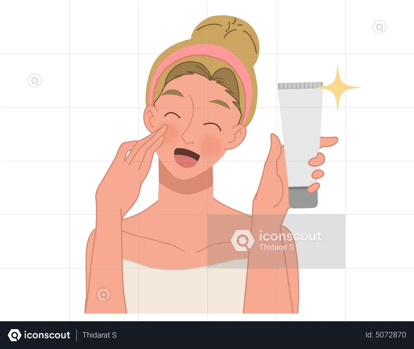 Woman give review on face scrub  Illustration