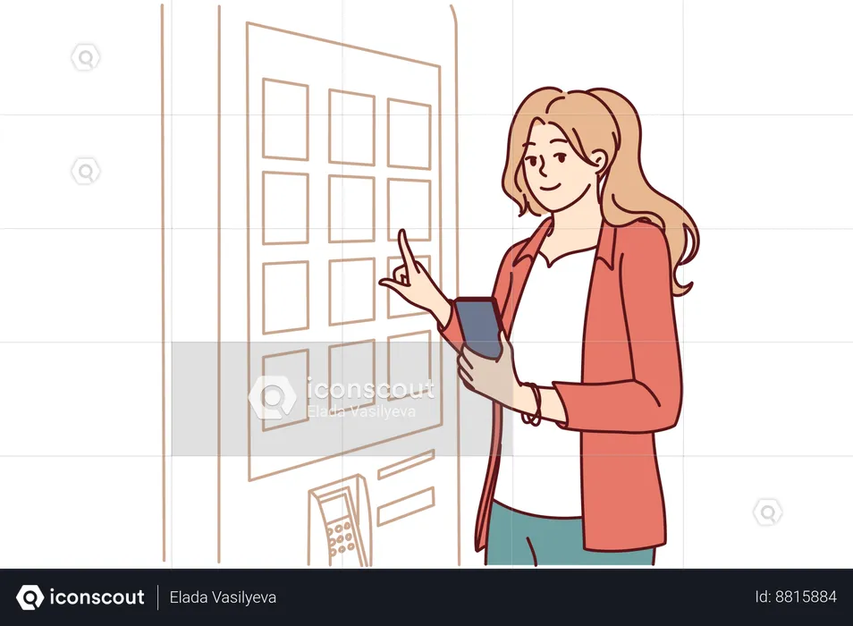 Woman gives online food order  Illustration