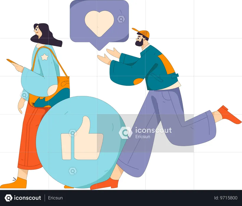 Woman gives positive social media feedback  Illustration