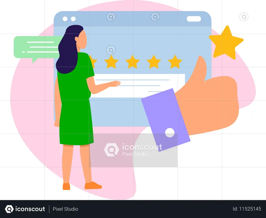Woman giving 5 star rating  Illustration