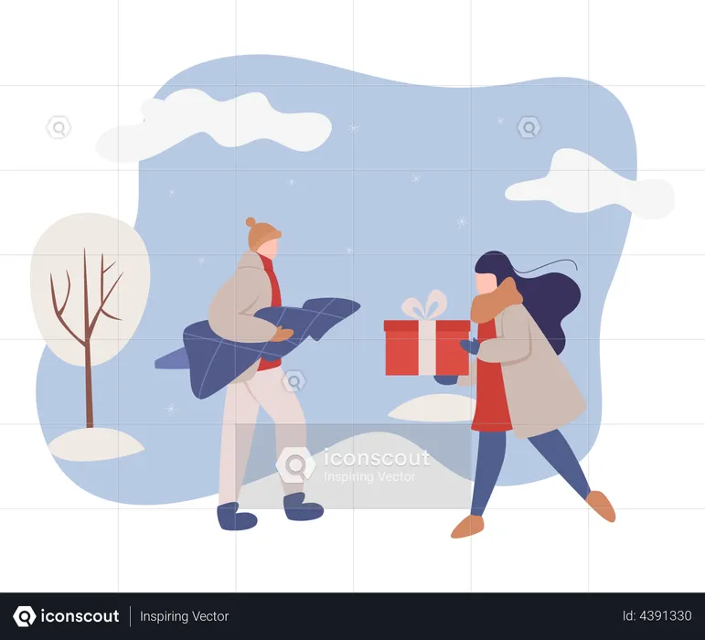 Woman giving gift to man  Illustration
