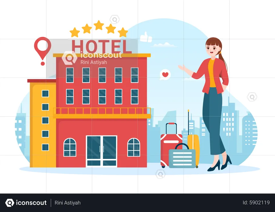 Woman giving hotel experience feedback  Illustration
