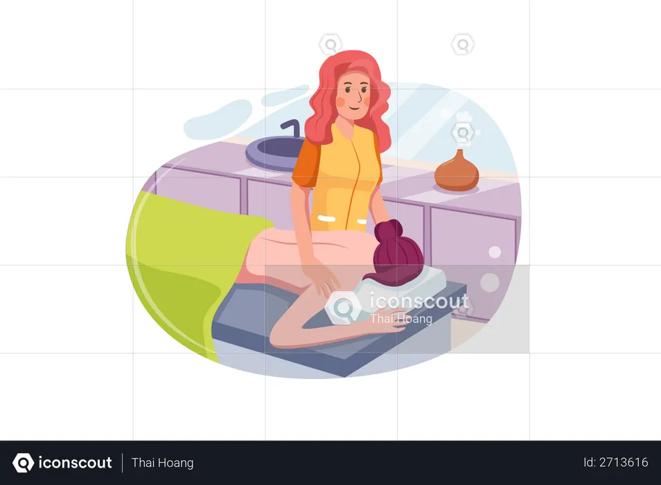 Woman giving massage to young lady  Illustration