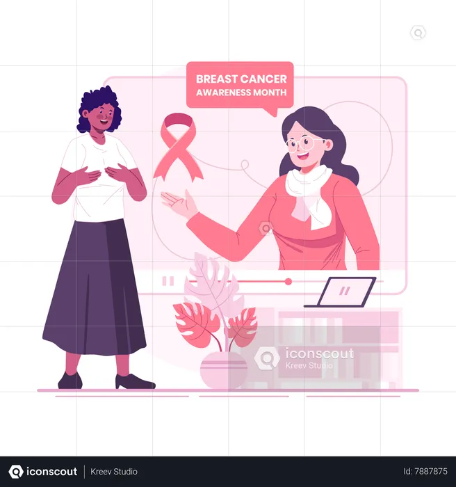 Woman giving online breast cancer awareness  Illustration
