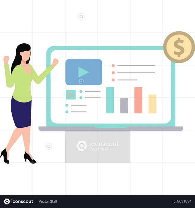 Woman giving online business presentation  Illustration