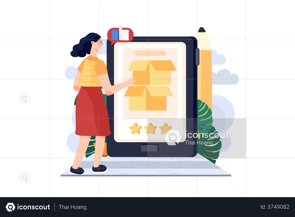 Woman giving product rating  Illustration
