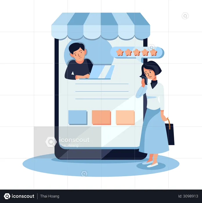 Woman giving product review  Illustration