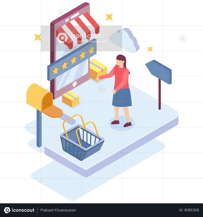 Woman giving shopping feedback  Illustration