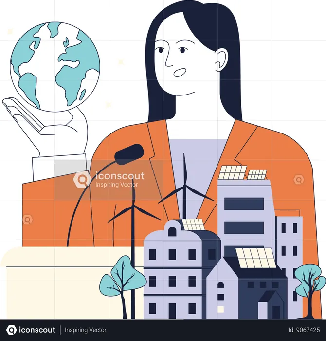 Woman giving speech on renewable energy  Illustration