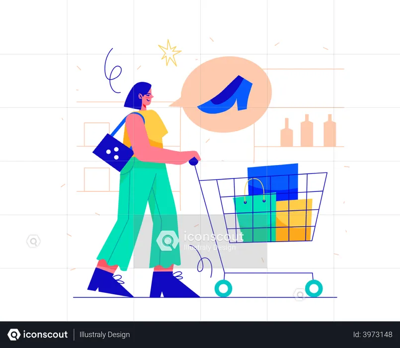 Woman Go to Grocery  Illustration