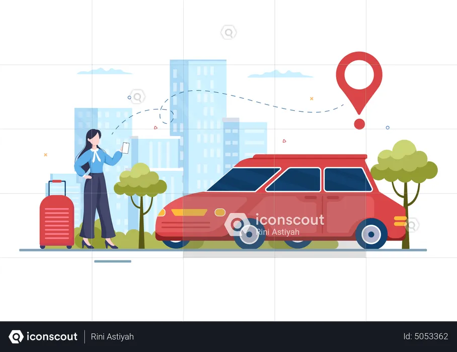 Woman go to location for rental car  Illustration