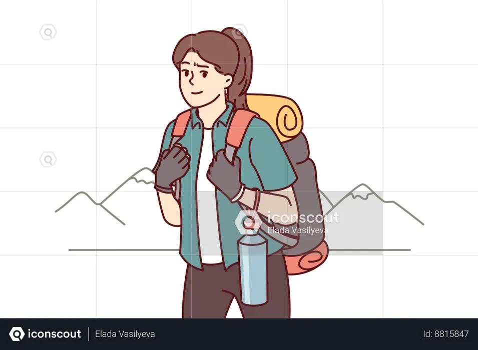 Woman goes for forest hiking  Illustration