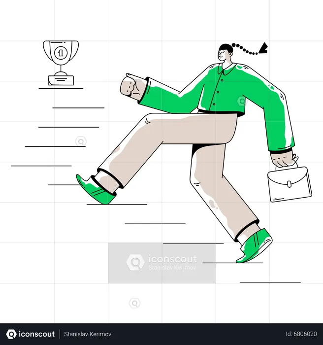 Woman Goes To Her Achievements  Illustration